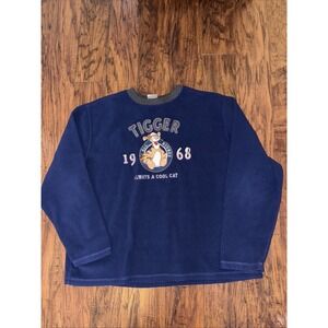 VTG Disney Tigger Sweatshirt L Blue Fleece Pullover Stitched Graphic Logo Y2K